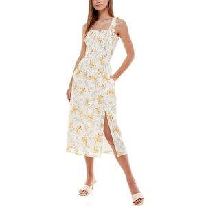 WAYF Rashida Smocked Pocket Sundress in Ivory Floral, Size Small